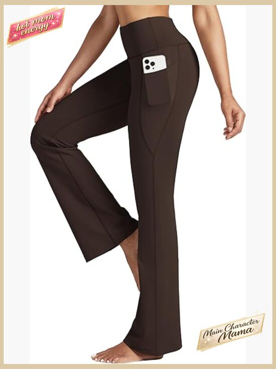 Pants - High Waist Flare Leggings with Pockets Yoga Pants Tummy Control 27-33in
